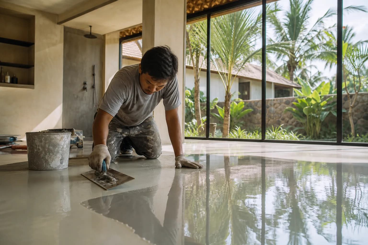 Epoxy Resin Flooring Installation for Bali Villa Wet Rooms