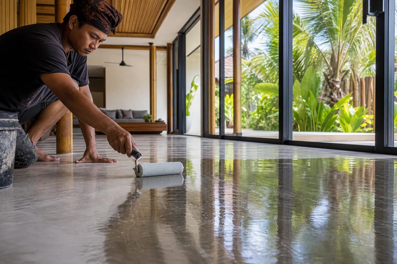 Polished Concrete Stain Sealing for Bali Villa Interiors