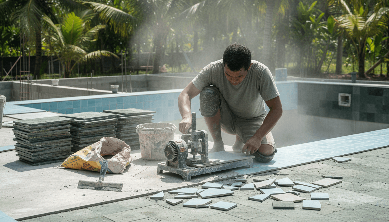 Sukabumi Green Stone vs Glazed Porcelain Pool Tiles Bali