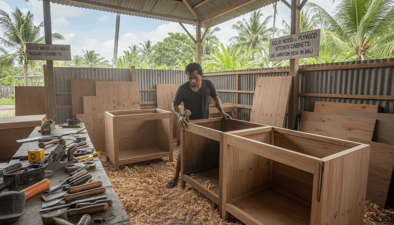 Solid Wood vs Plywood Kitchen Cabinets in Bali: Delamination Risk