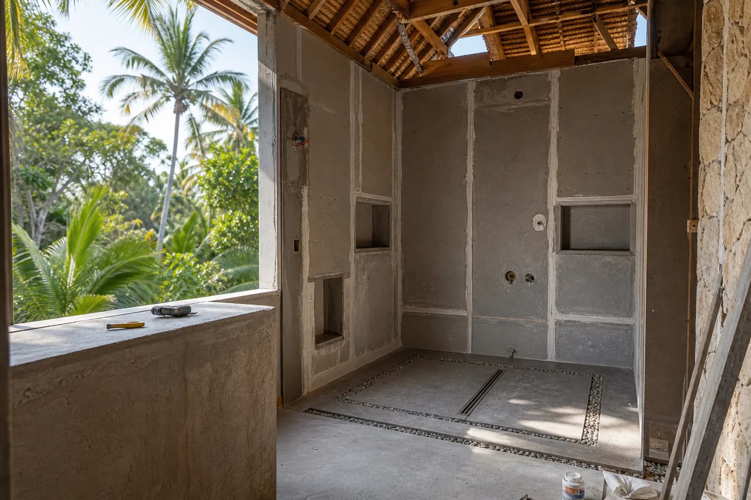 Bali Wetroom Renovation: Cement Board Lining Drain Details