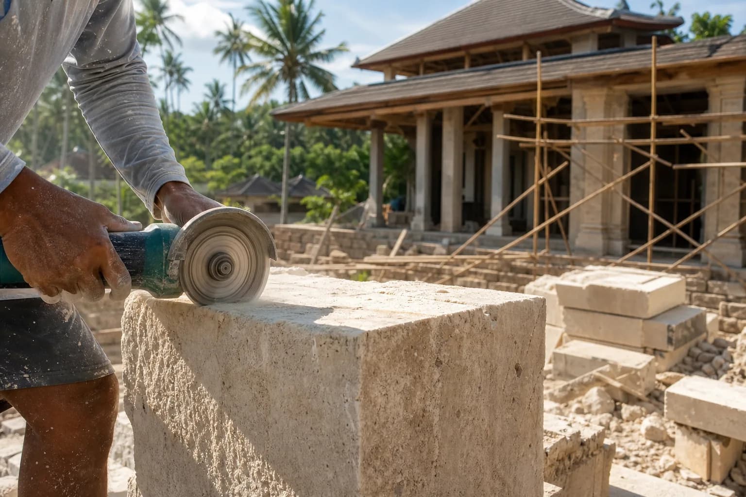 Coral Limestone Cutting Masonry Labor Rates Bali