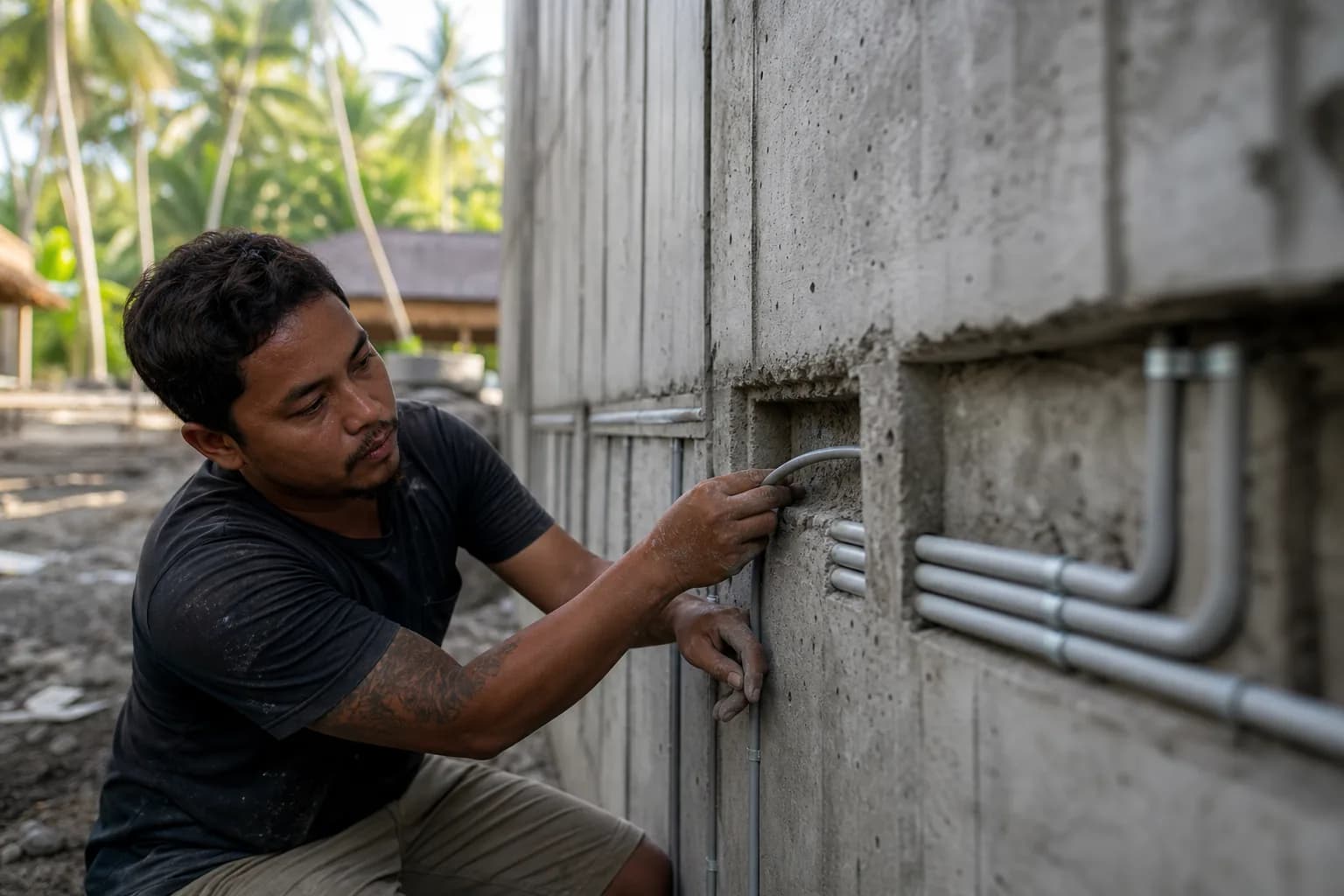Electrical Conduit Routing Through Bali Villa Concrete Walls