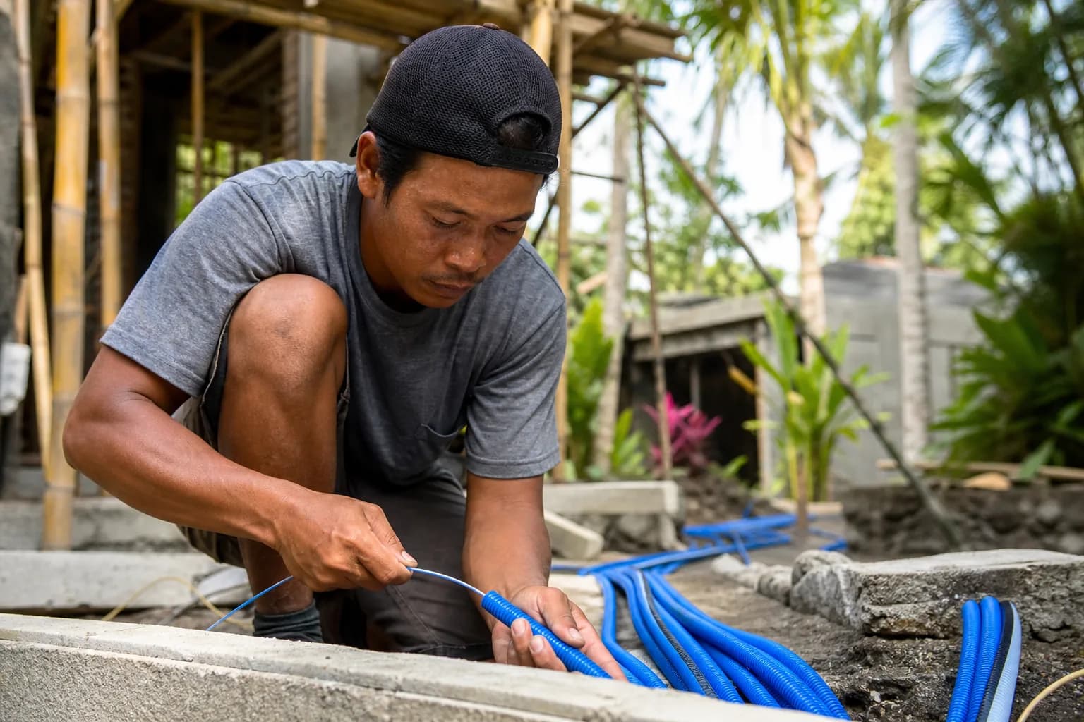 Fiber Optic Internet Installation Conduit Routing Bali
