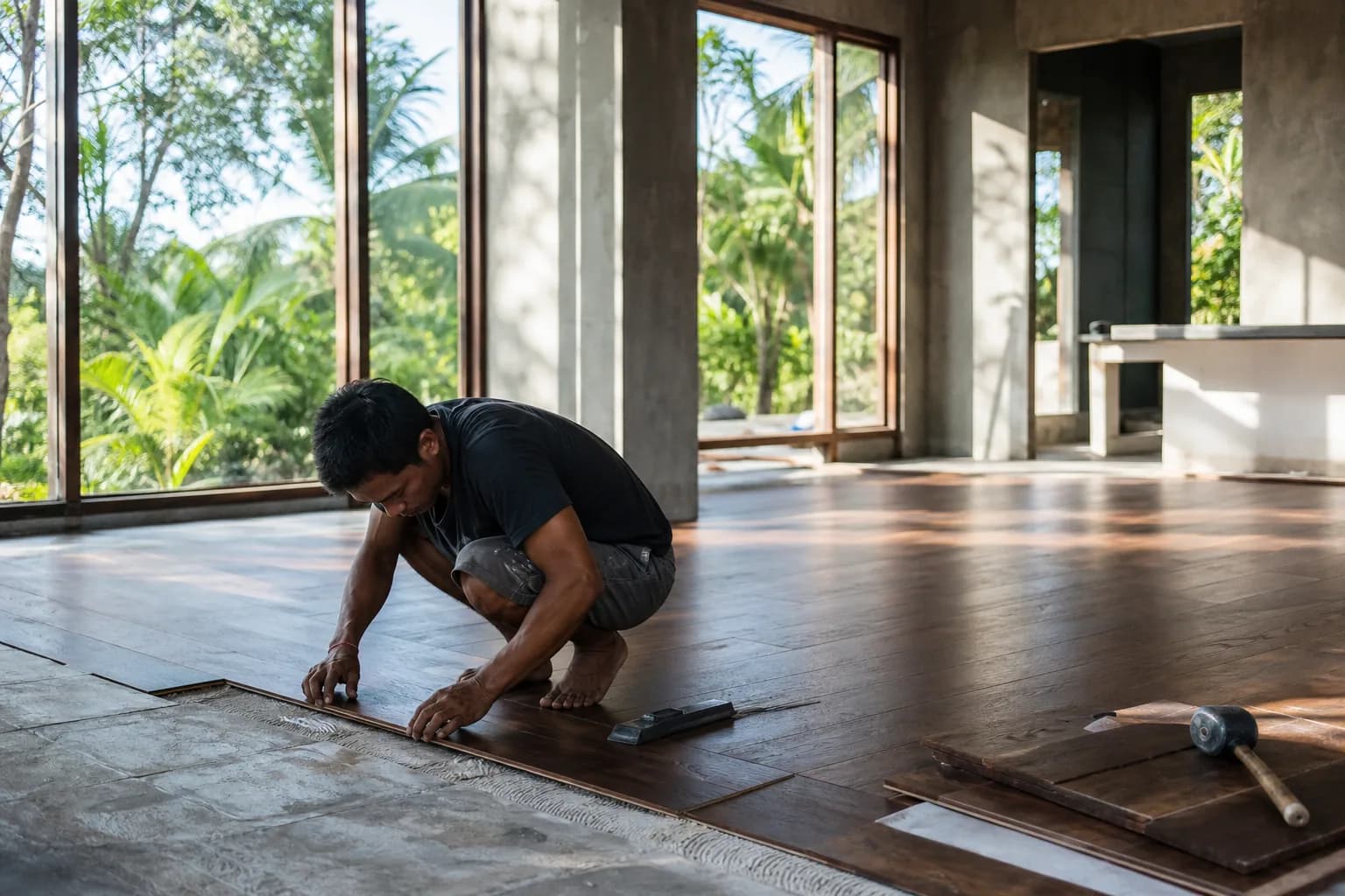 Floating Engineered Timber Floor: Subfloor Prep Fixing Bali