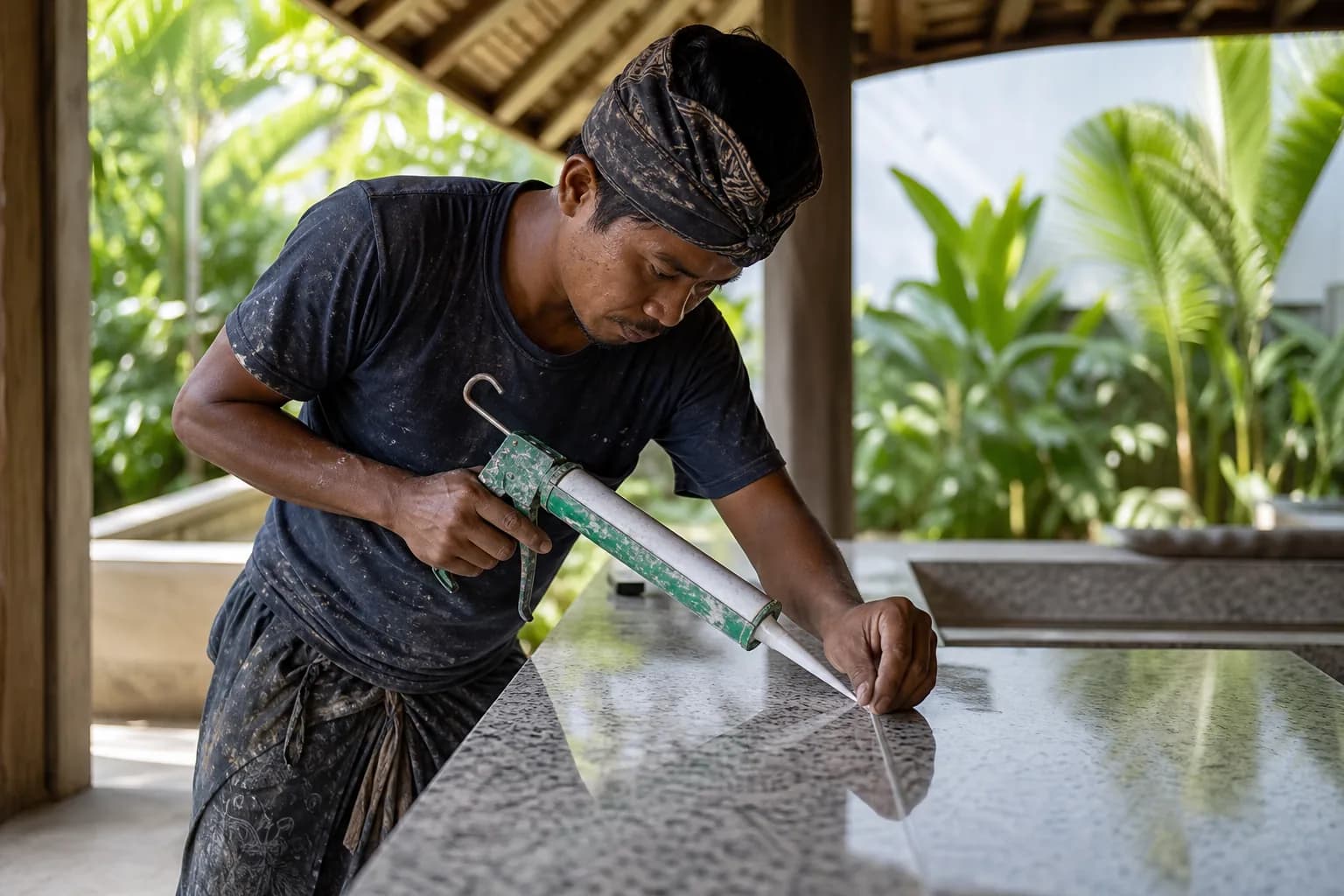 Granite Countertop Templating Seam Sealing for Bali Villas