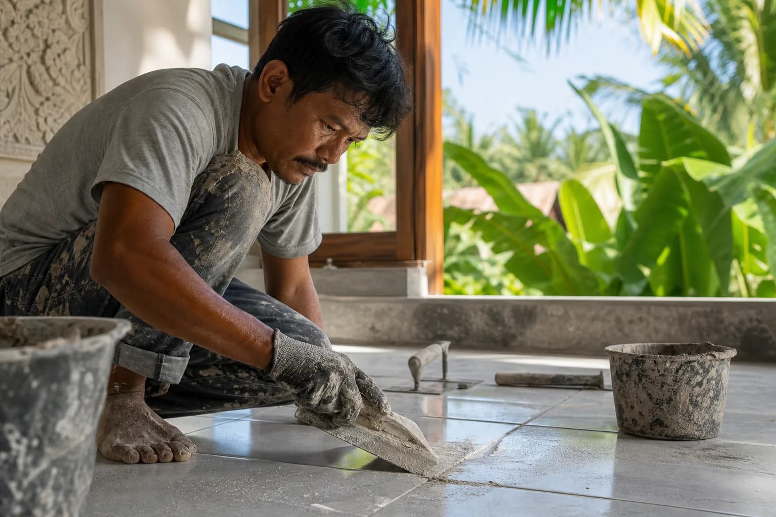 Moisture-Tolerant Tile Grout Joint Prep for Bali Villas