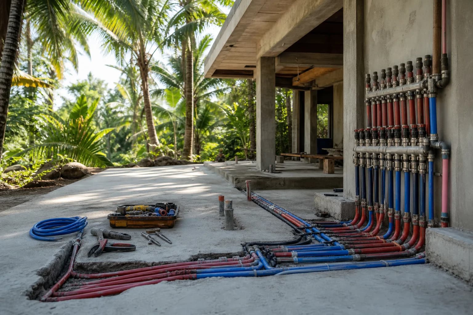 Press-Fit PEX Manifold Layout Leak Testing for Bali Villas