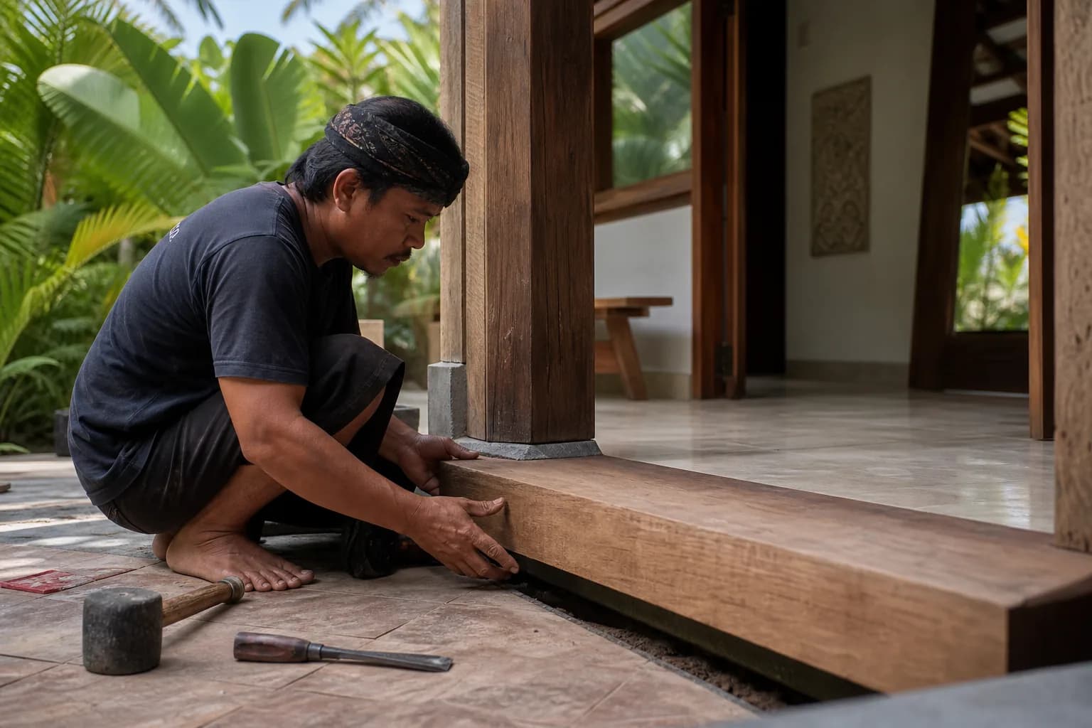 Raised Timber Thresholds Tile Transitions in Bali Villas