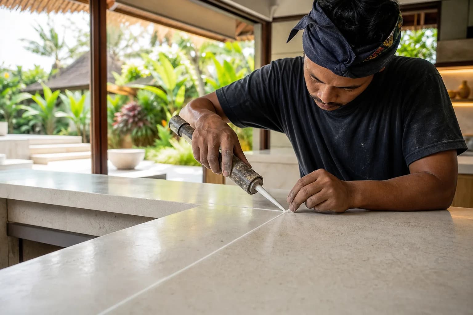 Solid-Surface Countertop Seaming Fixing for Bali Villas