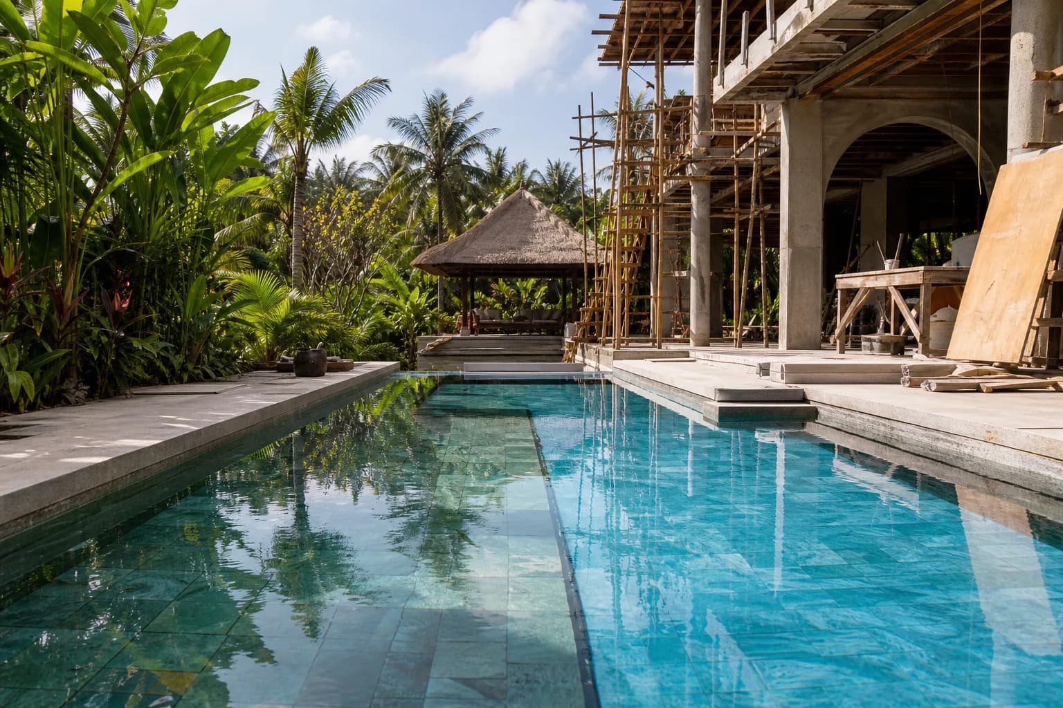 Sukabumi Green Stone vs Glazed Porcelain Pool Tiles Bali