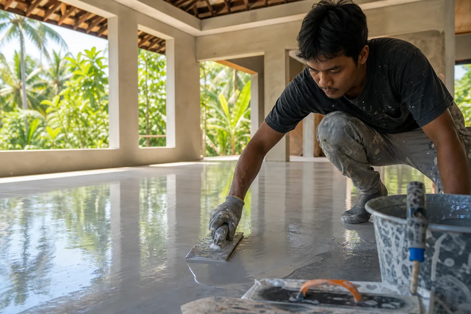 Waterborne Epoxy Floor Coating for Bali Villas: Application
