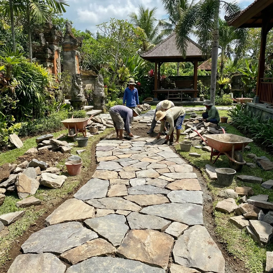 🪨 STONE PATHWAY | Natural Garden Walkway

Landscape workers laying volcanic stone pathways with san