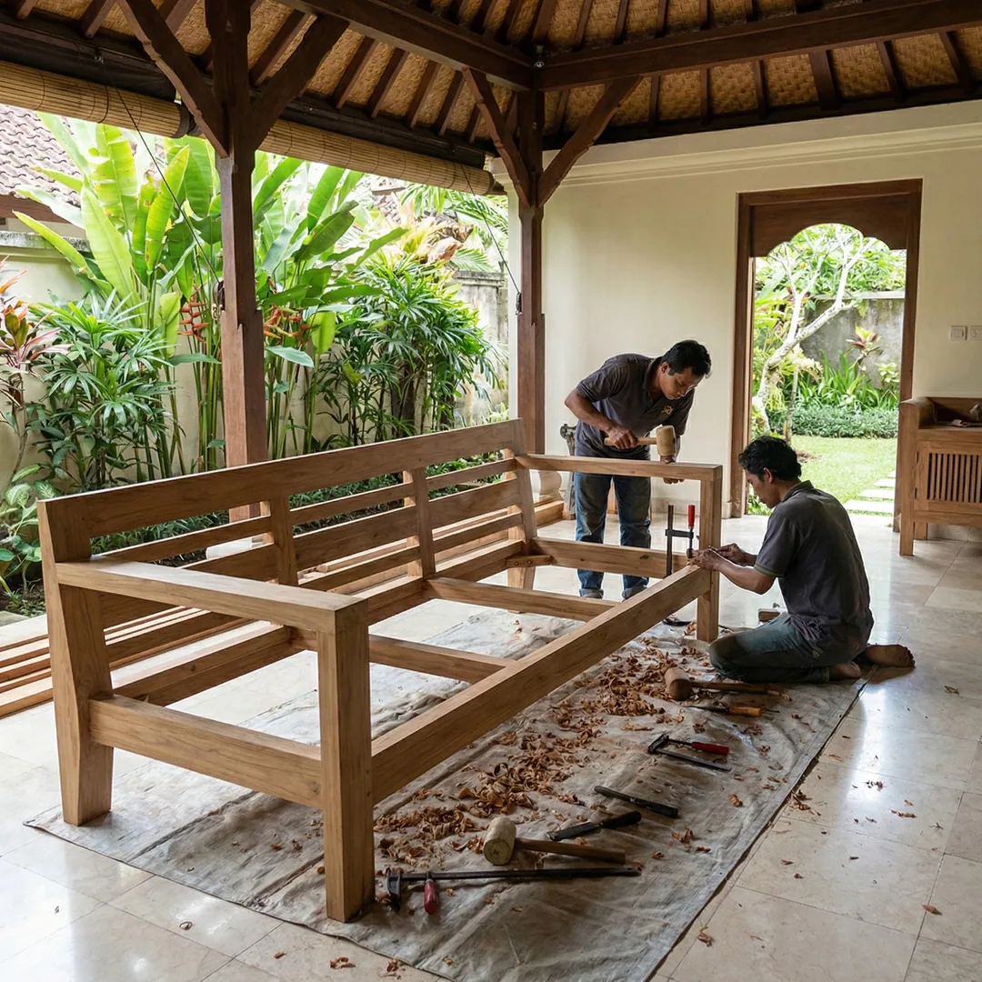 🛍️ SOFA ASSEMBLY | Teak Frame Construction

Carpenters assembling teak sofa frame in living room. J