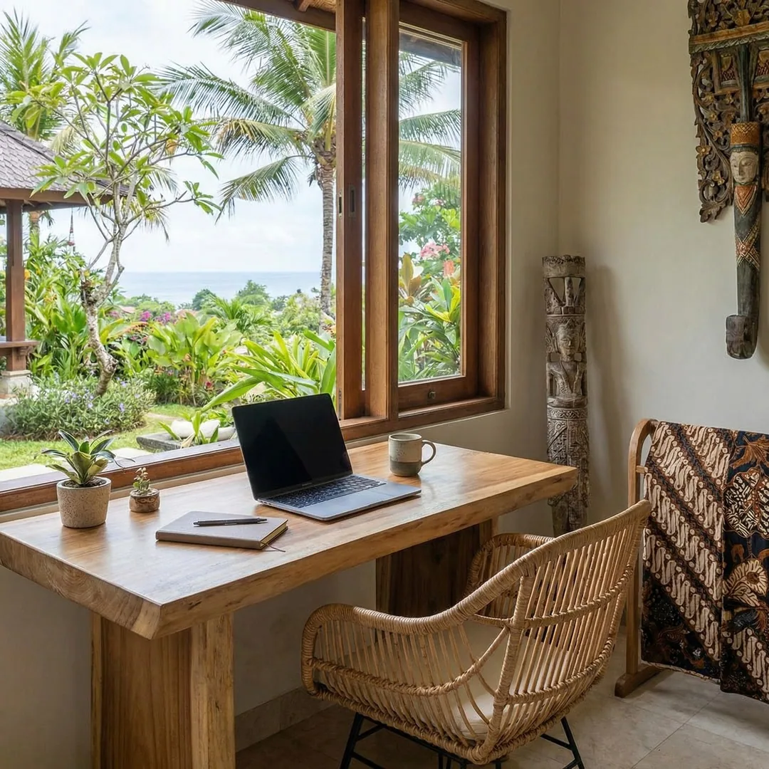 💼 Home Office | Work from Paradise

Home offices in villas require proper desk positioning for natu