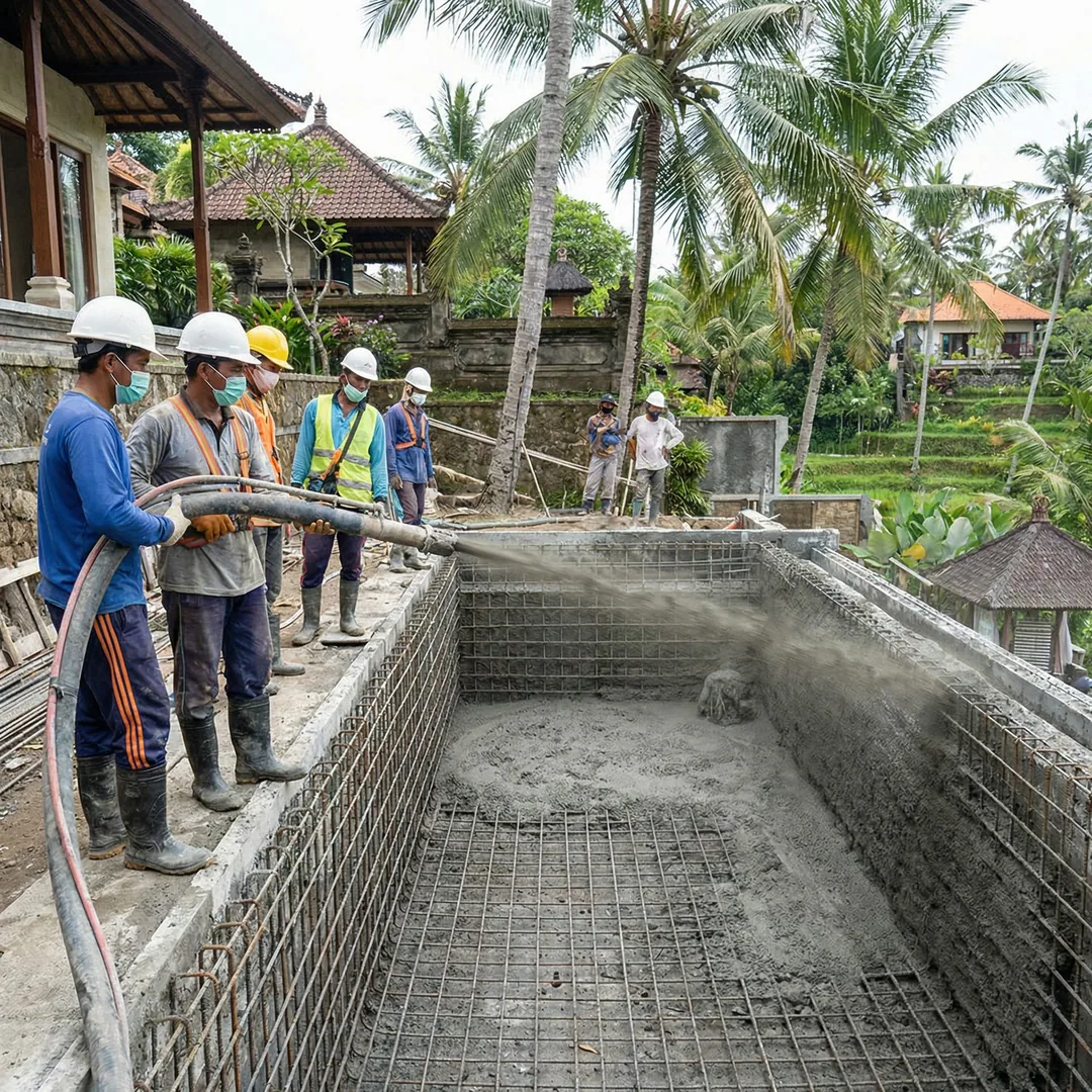 💧 POOL GUNITE | Concrete Shell Application

Gunite (sprayed concrete) creates monolithic waterproof