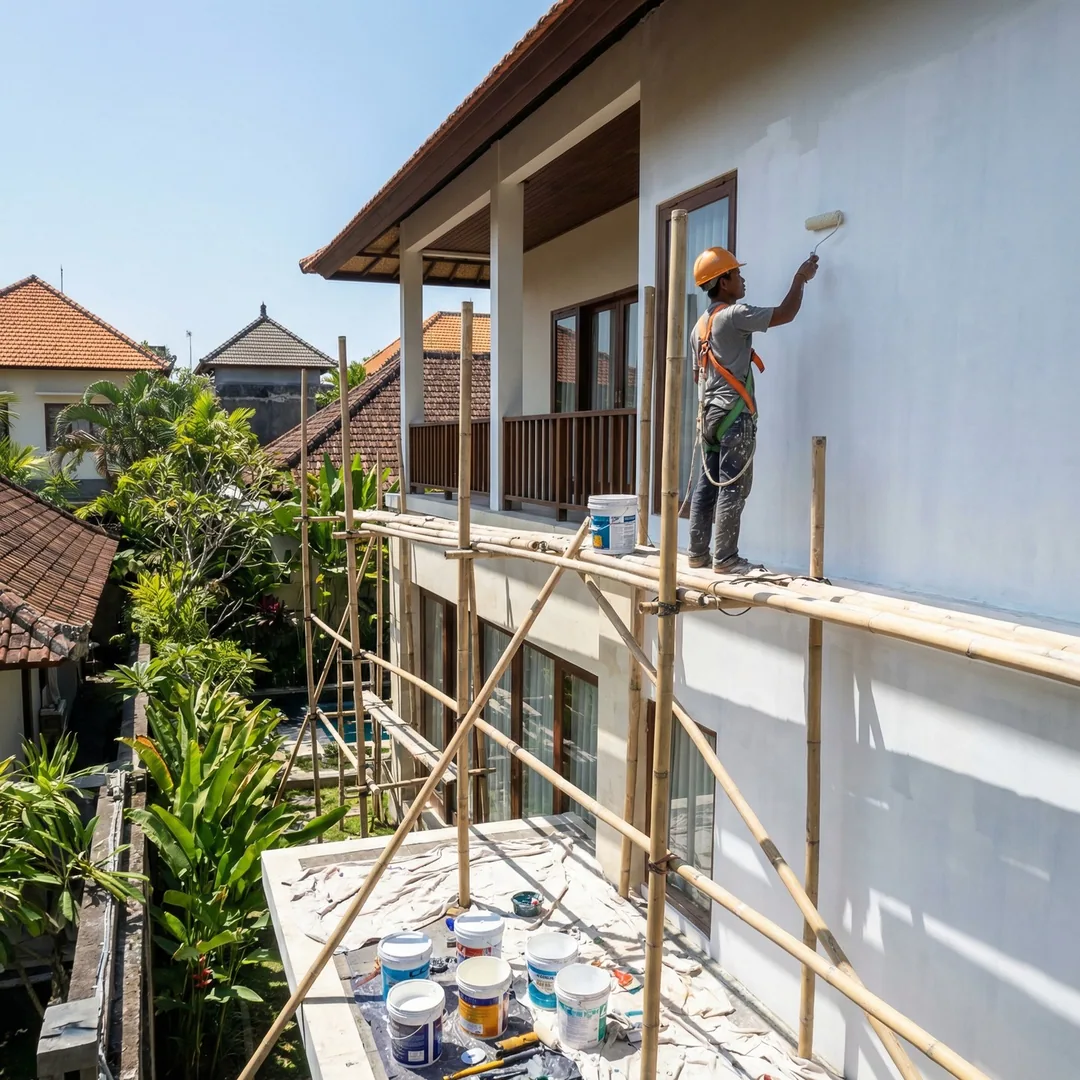 🎨 EXTERIOR PAINTING | Weather-Resistant Coating

Worker on scaffolding applying tropical-grade exte
