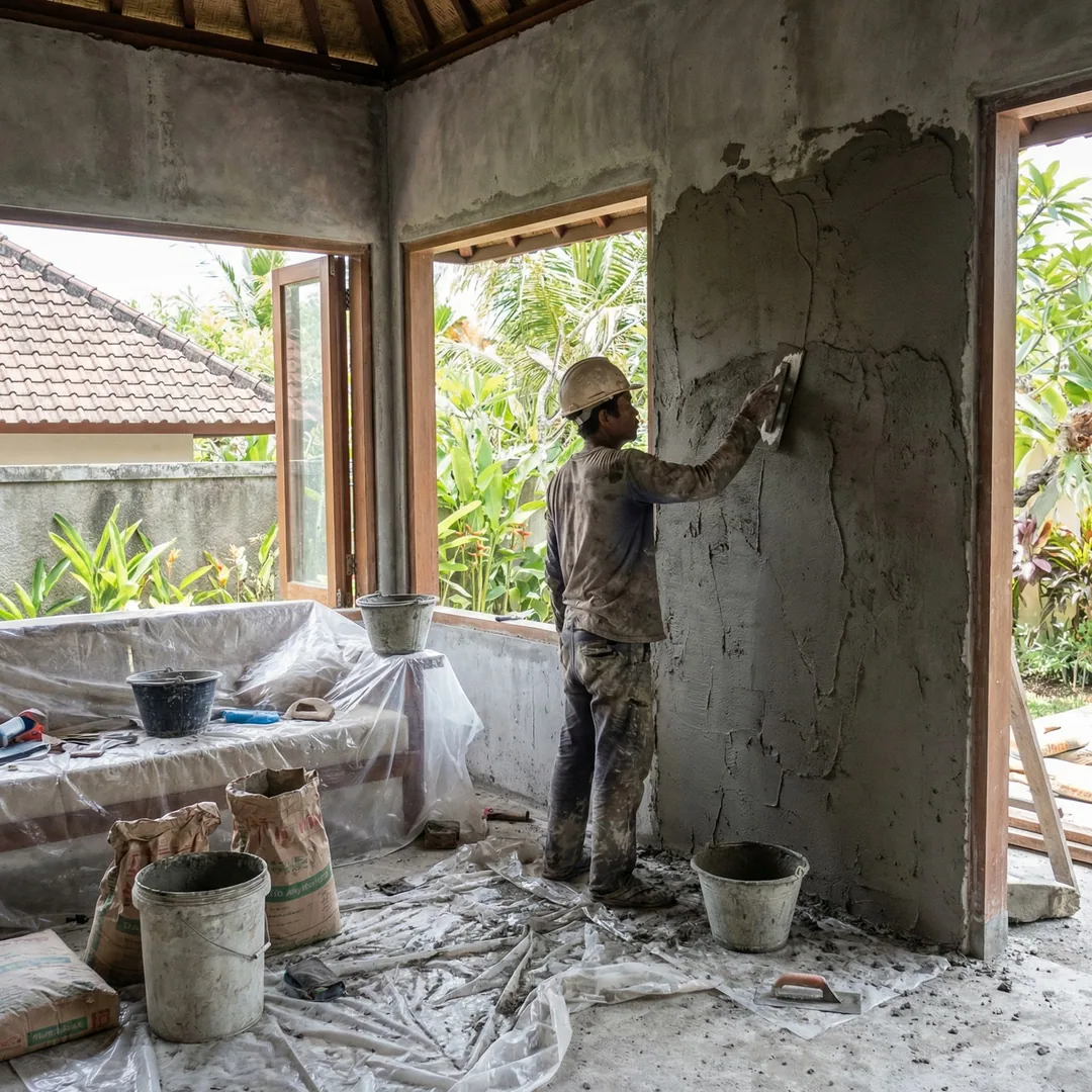 🏛️ LIVING ROOM WALLS | Plaster Base Layer

Mason applying cement plaster to living room walls. This