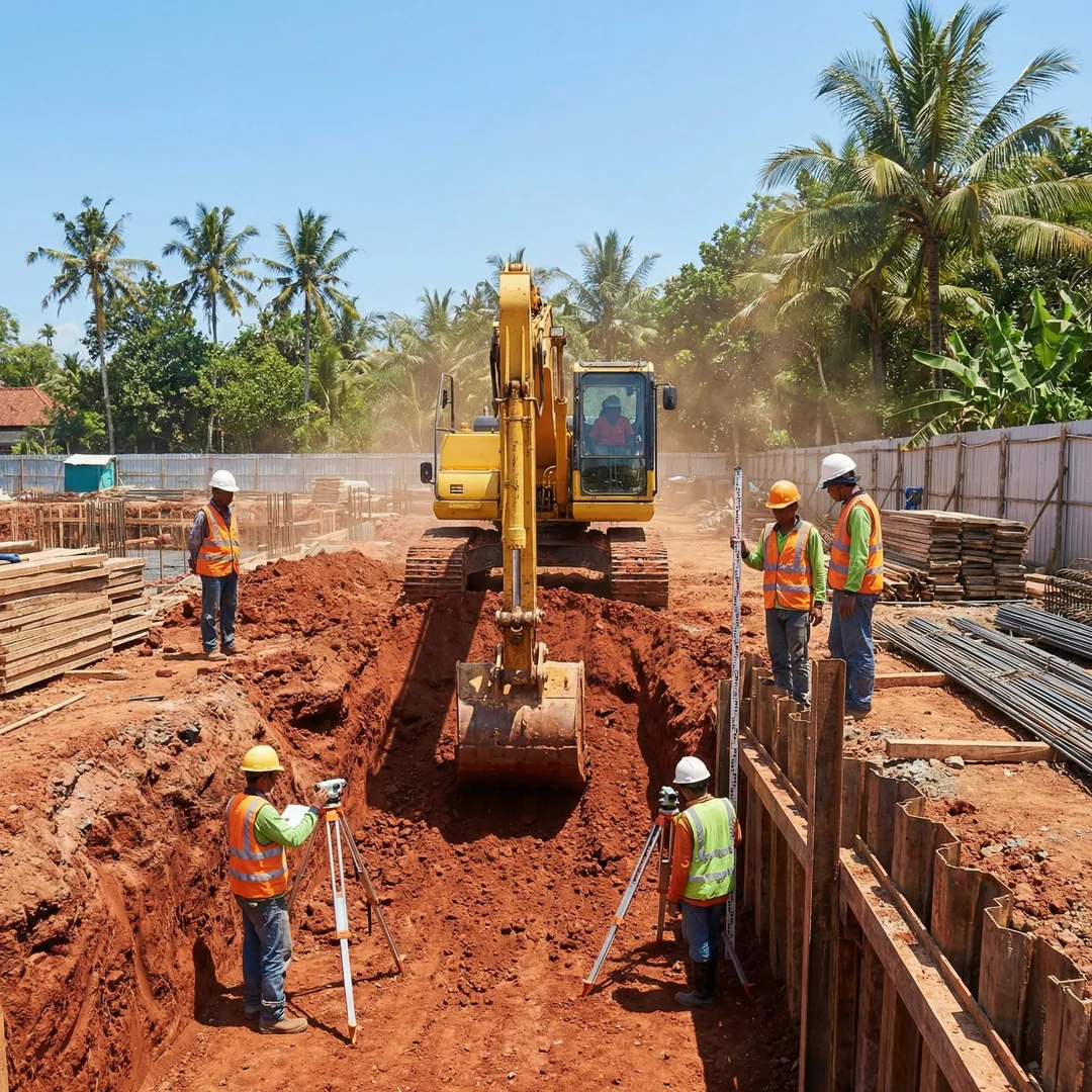 🏗️ FOUNDATION STAGE | Excavation & Site Preparation

Foundation excavation in Bali requires precise