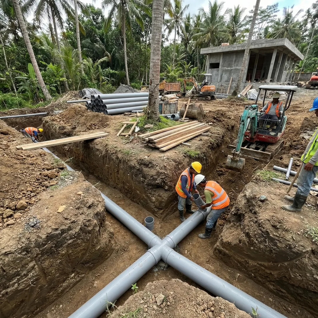 💧 DRAINAGE PIPES INSTALLATION | Underground Network

Workers laying PVC drainage pipes in trenches 