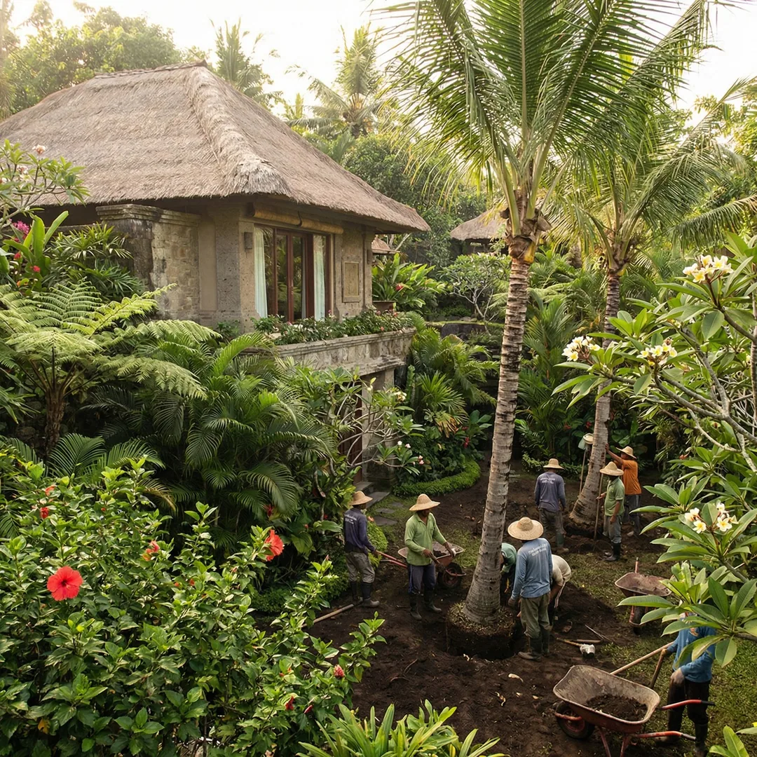 🌿 LANDSCAPING STAGE | Tropical Garden Installation

Planting mature palms requires root ball engine