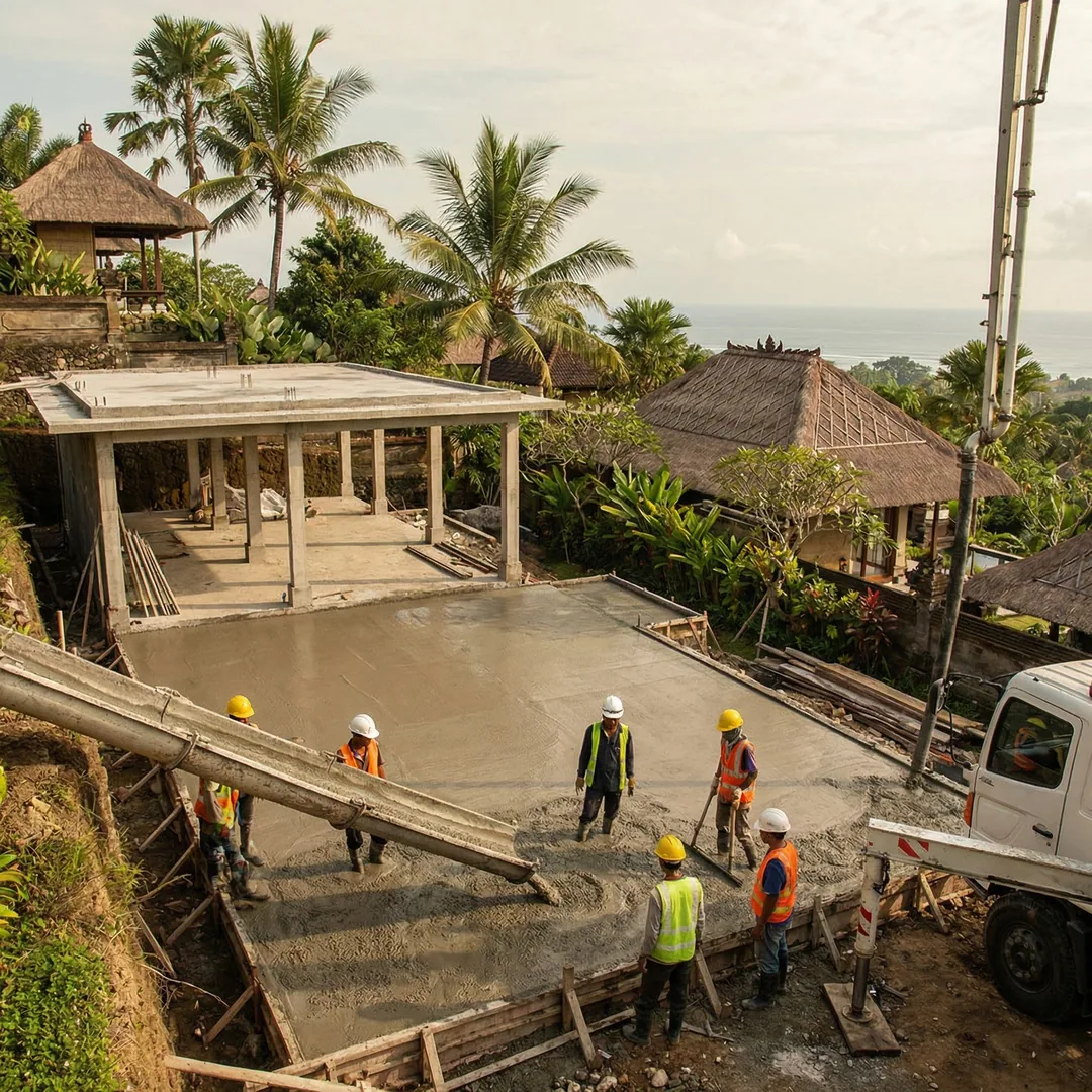 🏗️ CONCRETE SLAB POUR | Foundation Work

Workers pouring and smoothing fresh concrete floor slab. P